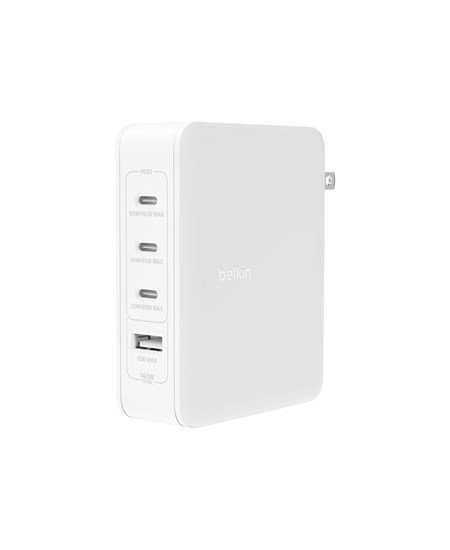 140W 4-ports USB GaN Wall Charger with UK, EU, US plug tips,